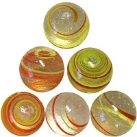 Picture of M364  HANDMADE 35MM Transparent Clear with Red & Yellow Stripes Twisted Marbles 10pcs
