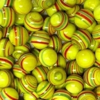 Picture of M317  HANDMADE 16MM set of 10 Red & Green Twisted Yellow Marbles