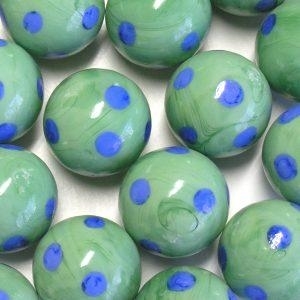 Picture of M321  HANDMADE 16MM  Green w/Blue Spots marbles