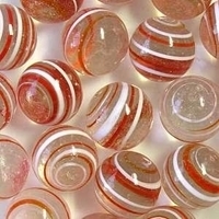 Picture of M332  HANDMADE 25mm set of 10 Transparent Clear with Red & White Twisted Marbles