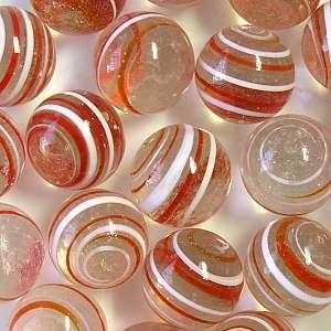 Picture of M332  HANDMADE 25mm set of 10 Transparent Clear with Red & White Twisted Marbles