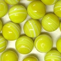 Picture of M340  HANDMADE 25mm set of 10 White Striped Yellow colored Twisted Marbles
