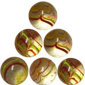 Picture of M372  HANDMADE 35MM Transparent Clear with Red and Yellow Stripes Marbles 10 pcs