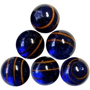 Picture of M394  HANDMADE 35MM Transparent Blue with Red Stripes Marbles 10pcs