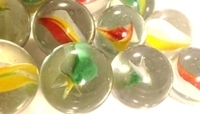 Picture of M217 25MM Transparent Clear With Red, Yellow, White and Green Swirls Shiny Glass Marbles 