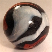 Picture of M232 25MM black base with white and orange swirls glass marbles 