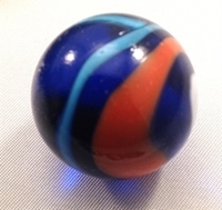 Picture of M208 25MM blue base with white, black, orange swirls twisted glass marbles 