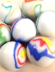 Picture of M199 25MM White Base With Orange, Green, Blue & Yellow Twisted Swirls Marbles OUT OF STOCK