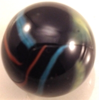Picture of M233 25MM Black Base With Yellow, Light Blue And Orange Swirls Glass Marbles
