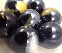 Picture of M231 25MM Black Base With White And Yellow Swirls Glass Marbles