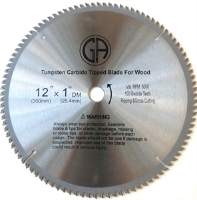 Circular Saw Blade Carbide 12" 100T for WOOD.  For use with circular saw, table saw, chopsaw, miter saw, skilsaw, concrete and masonry saw-full view