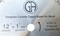 Circular Saw Blade Carbide 12” 60T for Wood with Nails. Suitable for table saw, chopsaw, miter saw - center closeup
