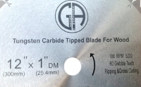 Circular Saw Blade Carbide 12" 60T for WOOD 1" Arbor shim to 5/8" for circular saw, table saw, chopsaw, miter saw, skilsaw, concrete and masonry saw-closeup