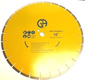 Picture of DW72  16IN Silver Brazed Segmented Saw Blade for MARBLE. "Sandwiched" Blade for "Quieter" Cutting