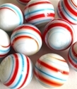 Picture of MJ3226EB HANDMADE 16MM White w/red, yellow and turquoise stripes, set of 10