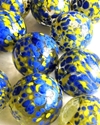 Picture of MI32192 HANDMADE 35MM Marbles Clear w/blue & yellow spots, 10pcs