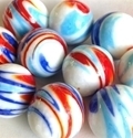 Picture of MJ3221D HANDMADE 25mm set of 10, White w/blue, turquoise, red yellow swirls
