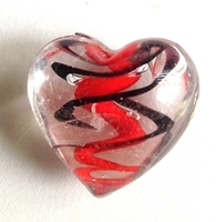 Picture of MM30551 Clear Glass Heart Shaped gems w/red and black swirls 1", 10PCS