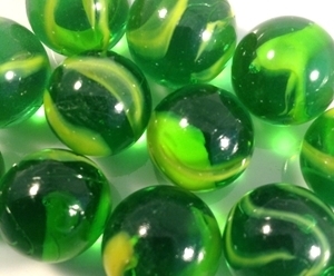 Picture of M170A 16MM Transparent green with yellow swirls twisted glass marbles