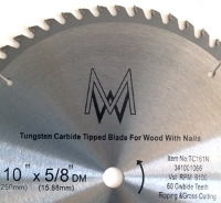 Saw Blade Circular Carbide TC168N 10" 60T  for table chop miter & skilsaw zoomed in slightly